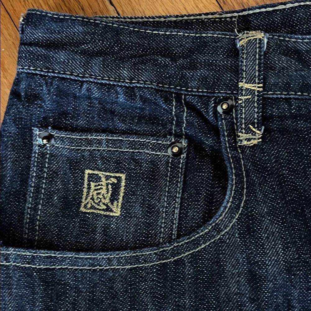 Kanji Premium Vintage Men’s Embroidered Dark Wash Jeans Men’s Y2K Size 36x32